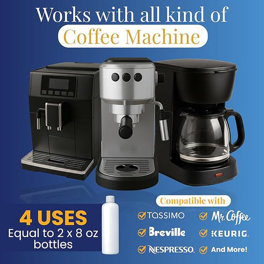 REVIV Coffee Maker Descaling Solution (4 Uses) 16.9 fl oz – Universal Coffee Descaler for Keurig, Nespresso, Breville & Delonghi Machines – Descaler for Multi-Cup & Single Serve Brewers