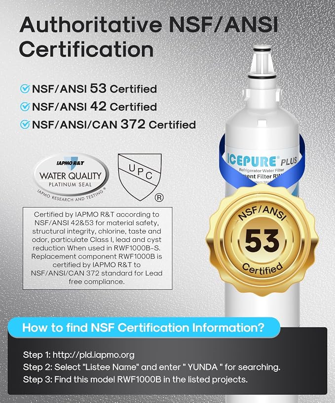 ICEPURE PLUS 5231JA2006A NSF/ANSI 53 & 42 Certified Refrigerator Water Filter, Remove Lead, Replacement for LG LT600P, kenmore 9990, KENMORECLEAR 46-9990, R-9990, 5231JA2006B, FML-2, WFC2001, 3PACK