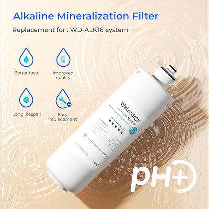 Waterdrop ALK16-RF Filter, NSF/ANSI 372 Certified, Replacement for ALK16 𝐀𝐥𝐤𝐚𝐥𝐢𝐧𝐞 Water Filter System, 12-month Lifetime