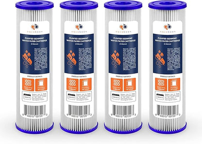 Aquaboon 5 Micron 10x2.5 Whole House Pleated Sediment Filter Cartridge for Well Water Filter Replacement Compatible with WFPFC3002, WHKF-WHPL, 4-Pack