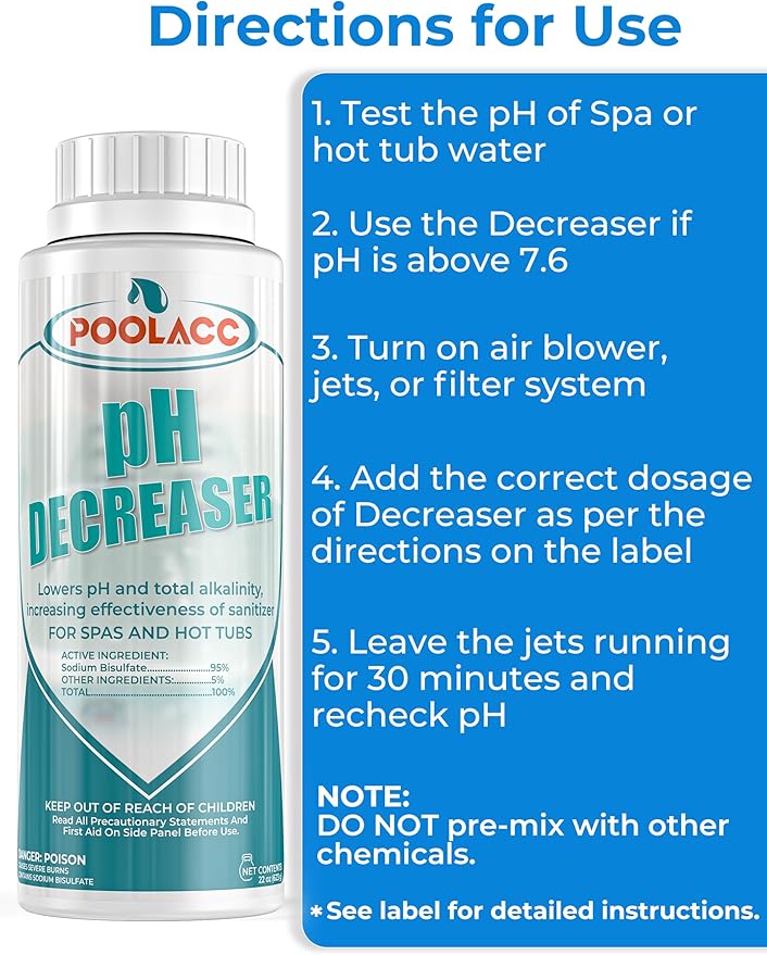 POOLACC pH Decreaser for Hot Tub Spa, Lowers pH and Total Alkalinity, Spa Maintenance Chemicals to Bring TA & pH Levels Down, Fast Acting pH Reducer Works with Any System, 22 oz