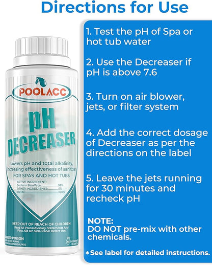 POOLACC pH Decreaser for Hot Tub Spa, Lowers pH and Total Alkalinity, Spa Maintenance Chemicals to Bring TA & pH Levels Down, Fast Acting pH Reducer Works with Any System, 22 oz