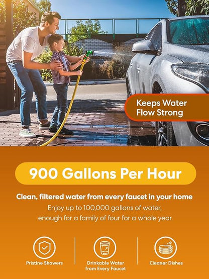 Brio 3-Stage Whole House Filtration System, Anti-Scale, 900 GPH, 4.5" x 20" Sediment, PHO, and CTO Carbon Block Filters Included w/Lifespan of 12 Months