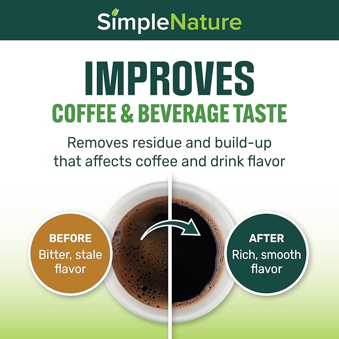 SimpleNature Coffee Descaler (32 fl oz) - Plant-Based Formula Removes Limescale & Buildup from Espresso, Drip, Pod & Single-Serve Machines | Improves Performance & Brew Quality