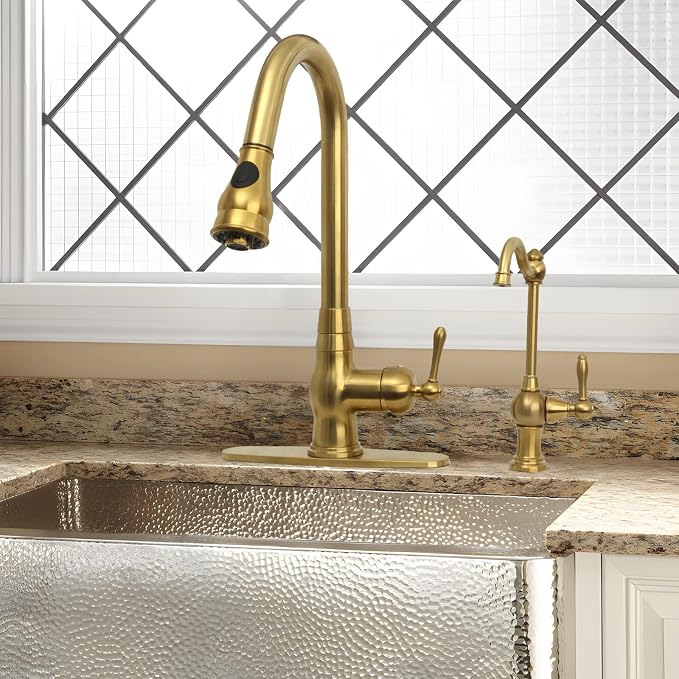 Akicon Brass Body Kitchen Faucet - 100% Drinking Water, Fits Most RO Units or Filtration Systems, Non-Air Gap, Cold Water Only (Brushed Gold)