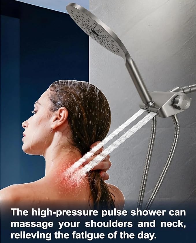 Handheld Shower Head with Filter High Pressure 2-in-1 Dual Spa System 7.5" Rainfall Filtered Showerhead Water Softener Filters for Hard Water 59" Stainless Steel Hose Brushed Nickel