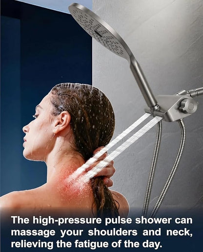 Handheld Shower Head with Filter High Pressure 2-in-1 Dual Spa System 7.5" Rainfall Filtered Showerhead Water Softener Filters for Hard Water 59" Stainless Steel Hose Brushed Nickel