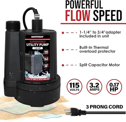 Safetech Tankless Water Heater Flushing Kit with Screw-Top Lid, Premium Hoses, 1/6 HP Utility Pump, and Pump Grate - Just Add Vinegar