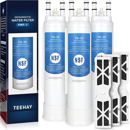 TEEHAY PWF-1 FPPWFU01 Water Filter & PureAir AF-2 FRGPAAF2 Air Filter Combo, Compatible with Frigidaire FRIGCOMBO6, GRFS2853AD, GRFS2853AF, PRFC2383AF, PRFG2383AF, PRFS2883AF, 3 Combo