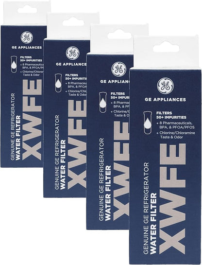 GE XWFE Refrigerator Water Filter | Reduces Lead & 50+ Impurities | Replace Every 6 Months | Pack of 4