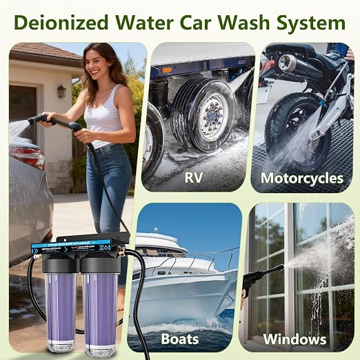 Spotless & Deionized Water System for Car Wash, Deionized Water Filter with Resin, Works for RVs, Cars, Motorcycles, Windows & Boats, No Towel Drying Required