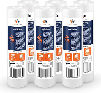 Aquaboon 1 Micron Whole House Sediment Filter 10 x 2.5 for RO & Well Water Filters Replacement Cartridges Compatible with AP110, WHKF-GD05, 6 Pack
