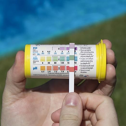 Poolmaster 4-Way Swimming Pool & Spa Test Strips, 100 Count Total, Easy-to-Read Results, Fast, Accurate Chlorine, Bromine, Alkalinity & pH Testing for Pools, Spas & Hot Tubs, Made in the USA
