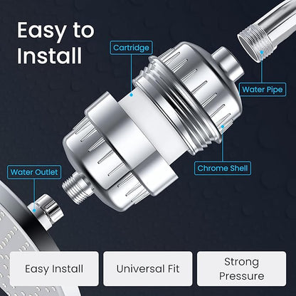 LAIFsolutions Vortex-Action Shower Filter – Advanced Redox Purification with Copper-Zinc KDF for Hard Water – Reduces Chlorine & Heavy Metals – Revitalizes Skin & Hair (KDF Shower Filter)