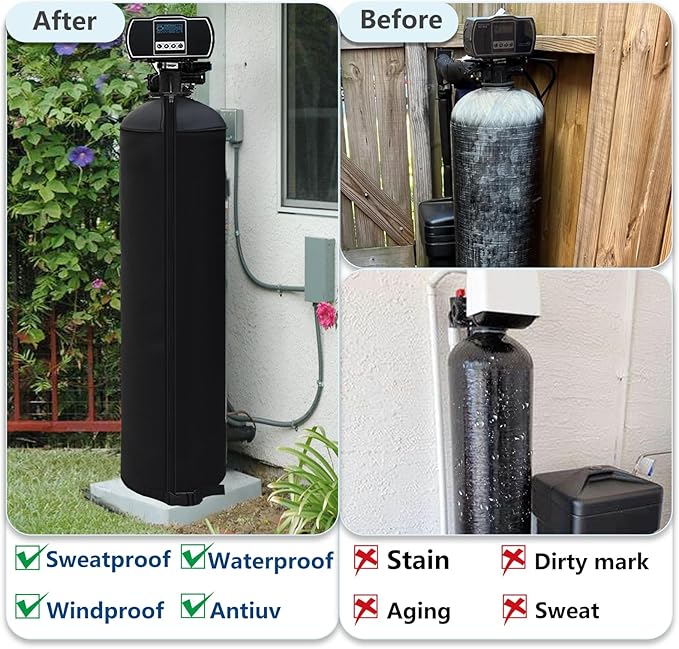 14x65 Inch Water Softener Tank Jacket - Insulated 3.5mm Neoprene Slip Sleeve to Prevent Sweating, Heavy-Duty Outdoor Water Softener Cover, Black