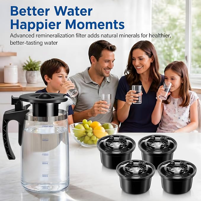 4 Pack Remineralization Water Filters Replacement, Compatible with Bluevua RO100ROPOT and RO100ROPOT(UV) Systems, Alkaline for Reverse Osmosis Filter, Remineralize and Increase pH