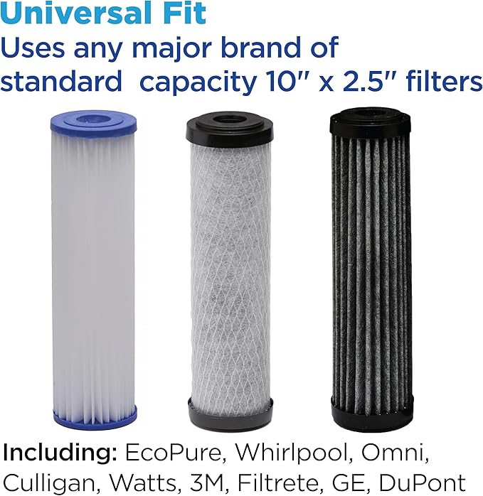 EcoPure EPW2 Whole Home Water Filtration System – Municipal & Well Water – Reduces Sediment, Rust, Dirt & Chlorine Taste & Odor – Includes Mounting Bracket, Pressure Release Button & Sump Wrench