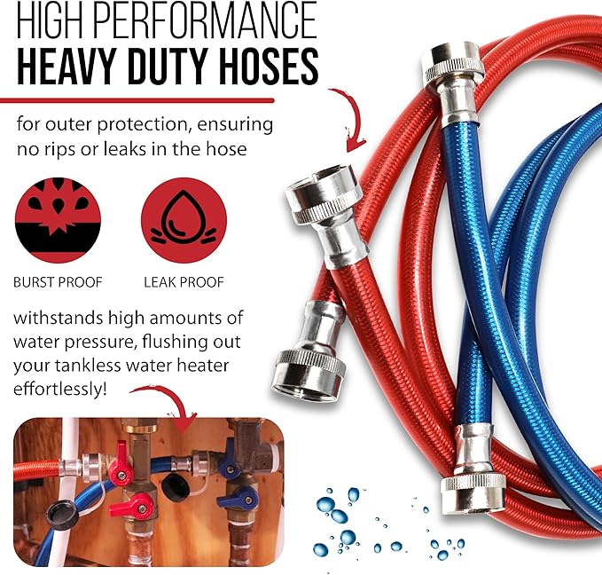 Safetech Tankless Water Heater Flushing Kit with 5-Gallon Screw-Top Lid, Premium Hoses, 1/6 HP Pump, and Concentrated Vinegar