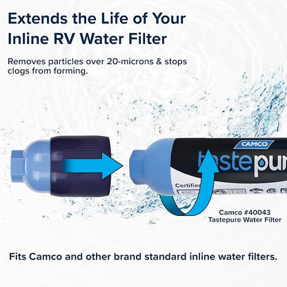 Camco Tastepure Sediment Pre-Filter for RV Water Filter-Features 20-Micron Water Filter System & Provides First Stage of_Water Filtration-Extends the Life of Inline_Water Filters (40048) (Pack of 4)