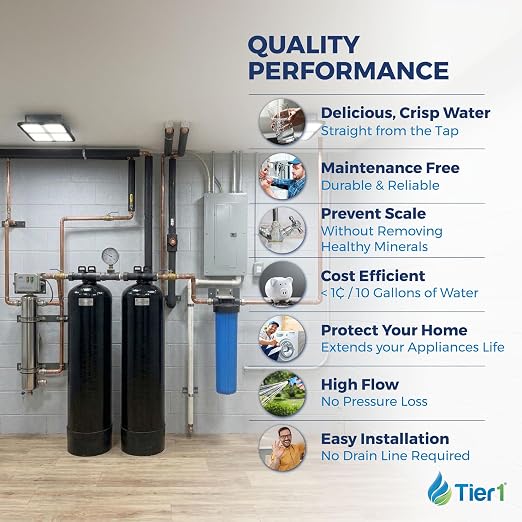 Tier1 Salt-Free Descaler & Chloramine Filter | 3-in-1 TAC Conditioner | 300,000 Gallon Capacity | Catalytic Chloramine Reduction & Sediment Pre-Filter System | Scale Prevention Softener Alternative