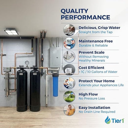 Tier1 Salt-Free Descaler & Chlorine Filter | 3-in-1 TAC Conditioner | 300,000 Gallon Capacity | Chlorine Reduction & Sediment Pre-Filteration System | Scale Prevention Water Softener Alternative