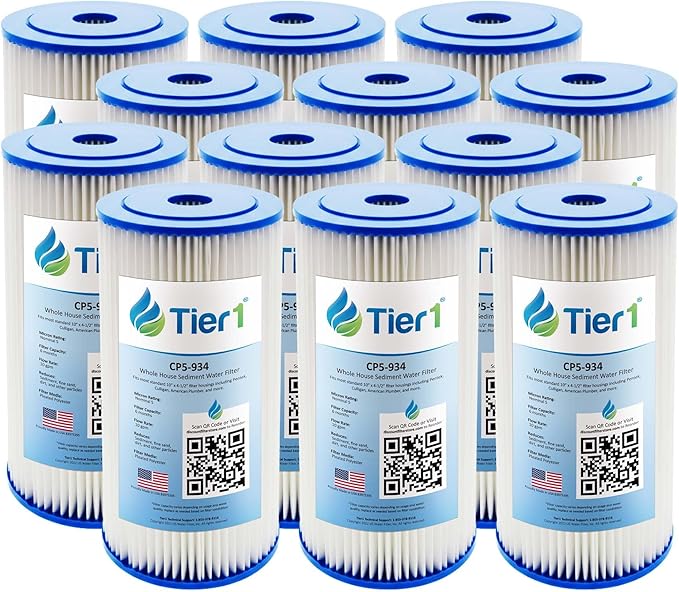 Tier1 5 Micron 10 x 4.5 Water Filter | Pleated Polyester Whole House Sediment Filter Cartridge | Replacement for Pentek CP5-BB, Culligan CP5-BBS-D, CP5-934, W5CPHD | 4.5 x 10 Water Filter (12-Pack)
