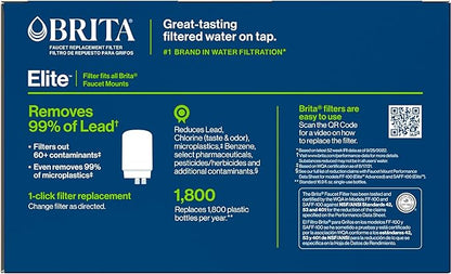 Brita Replacement Water Filter for Faucet Mount, Removes 99% of Lead, Sink Filtration System, White, 3 Count (Pack of 4)