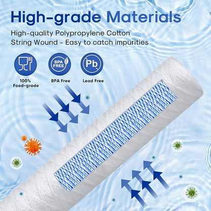 ICEPURE 5 Micron 2.5" x 20" Whole House String Wound Polypropylene Sediment Filter for Well Water, Replacement Cartridge for Aqua Pure AP110-2C, P1-20/SP-P1-20/PX01-20, FPMB5-20, WPP-F20-5, 6Pack