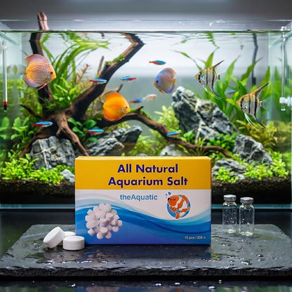 Premium Aquarium Salt, Aquarium Salt Freshwater Tablets for Aquarium Water Treatments Essential Supplies (15 Tablets)