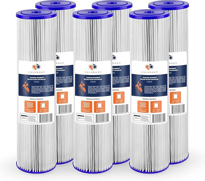 Aquaboon 1 Micron Whole House Pleated Sediment Water Filter Cartridge 20x4.5 Well Filter Replacement Compatible with ECP5-20BB, SPC-45-1005, 6 Pack
