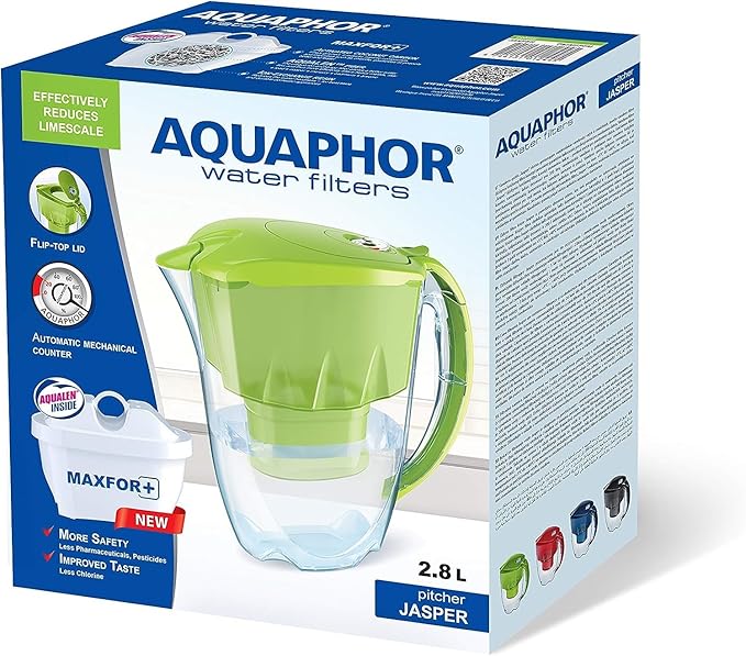 AQUAPHOR Jasper Water Filter Jug with 1x Maxfor+ 200litre Cartridge, Graphite Black, 2.8 litres Total Capacity
