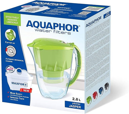 AQUAPHOR Jasper Water Filter Jug with 1x Maxfor+ 200litre Cartridge, Graphite Black, 2.8 litres Total Capacity