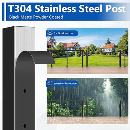 36" T304 Cable Railing Post(Post 35"x2"x2"), Level Drilled Railing Post with Cable Grommets, Modular Fixed Top Mount Cable Handrail Post, Stainless Steel Black Finish Indoor Outdoor Deck Post
