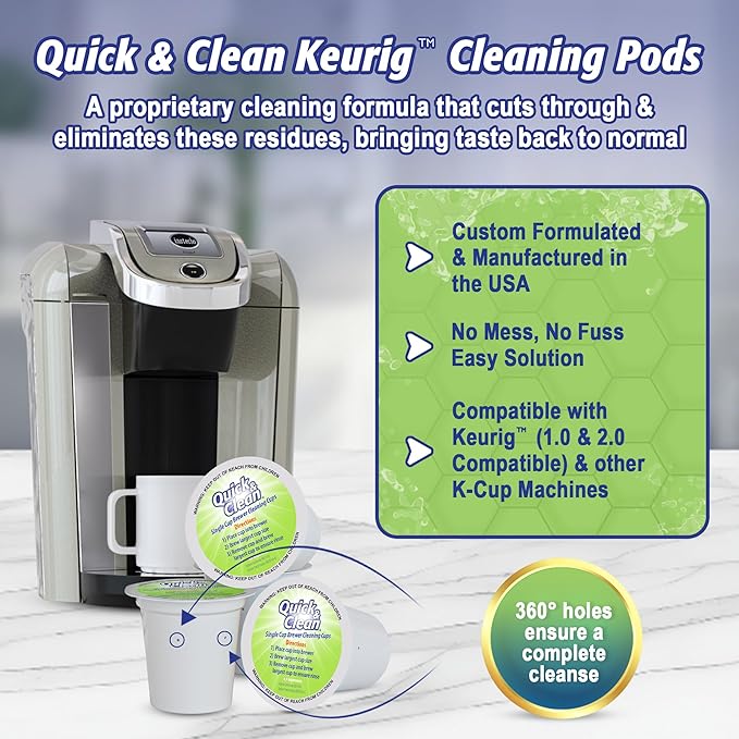 Quick & Clean 4-Pack Cleaning Cups with Descaler Bundle (2 Total Uses) - 2.0 Compatible, Descaling Solution for Keurig, Nespresso, Ninja, Delonghi, All Coffee and Espresso Machines (5)