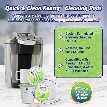 Quick & Clean 4-Pack Cleaning Cups with Descaler Bundle (2 Total Uses) - 2.0 Compatible, Descaling Solution for Keurig, Nespresso, Ninja, Delonghi, All Coffee and Espresso Machines (5)