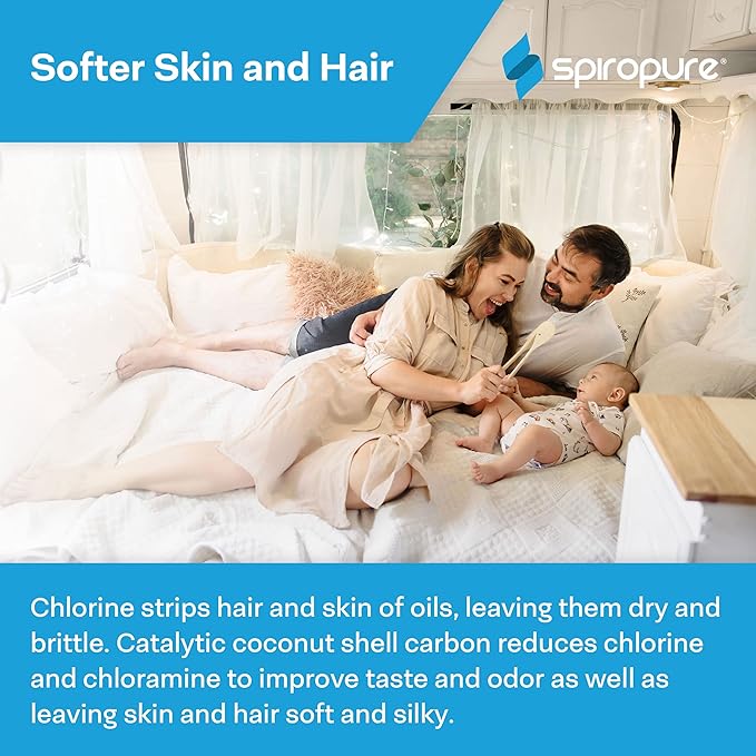 SpiroPure Multi-Stage RV Marine Inline Water Filter with Flexible Hose Protector - Sediment Carbon Hard Water Chlorine Chloramine Lead Mercury Heavy Metals PFOA PFAS