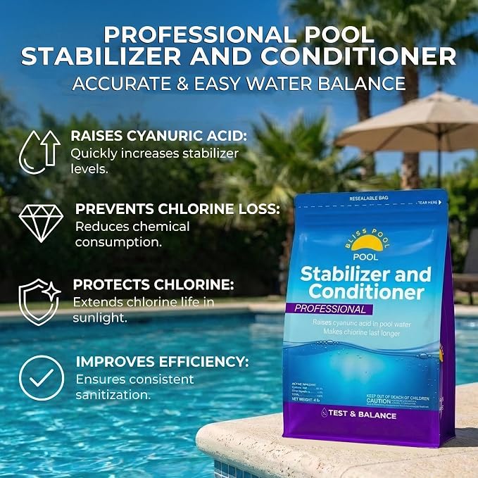 Chlorine Stabilizer & Conditioner for Swimming Pools, Saltwater Compatible, Concentrated Cyanuric Acid, Make Chlorine Last Longer, 4 lb