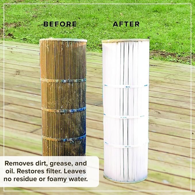 Hot Tub Filter Cleaner - 6 Month Supply - 4 to 8 Uses - 32 oz Spa Filter Cartridge Cleaner - Hot Tub & Pool Filter Cleaner Soaking Solution - No Residue or Foam - Restores Filter - Safe & Non-Toxic