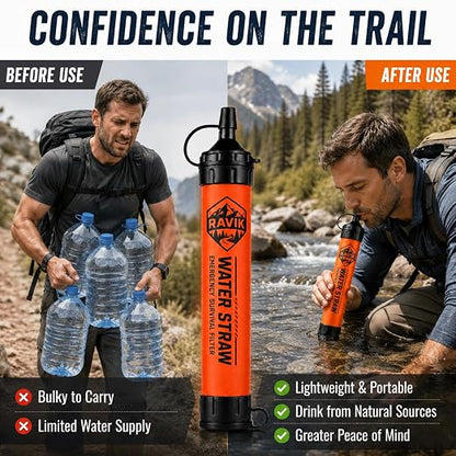 Water Filter Straw, 2PCS | Emergency Water Filter, 1500 Liters/396 Gallon, For Camping, For Hiking, For Survival