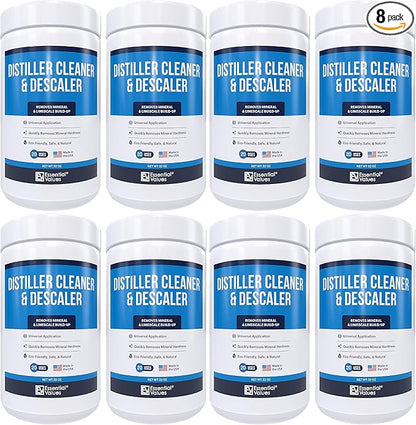 Essential Values Universal Descaler - Espresso Descaling Solution - Coffee Machine Cleaner - Critic Acid Tea Kettle Urn Water Distiller Cleaner - Manufactured in USA - 8 Pack
