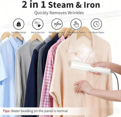 Iron Steamer for Clothes - Handheld Garment Steamer & Iron, 3-in-1 Wet & Dry Travel Iron Press, 15s Fast Heat-Up, 900W Portable Mini Wrinkle Remover for Home Office Travel, with Travel Bag (120V)