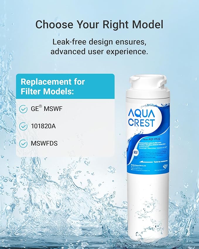 AQUA CREST MSWF Refrigerator Water Filter, Replacement for GE MSWF, 101820A, 101821B, RWF1500A, Pack of 3