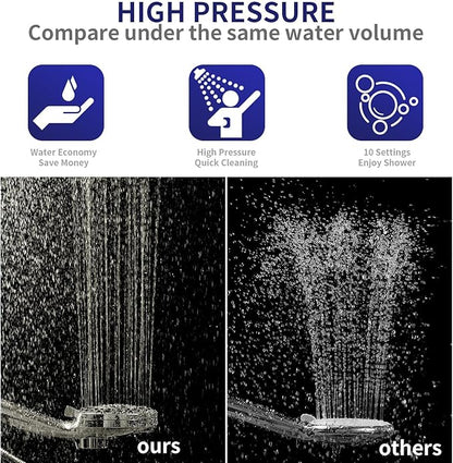Handheld Shower Head with Filter, High Pressure 10-Spray-Mode Detachable Shower Head with 60-Inch Hose, Powerful Hand Held Shower Head for Low Water Pressure(Nickel)
