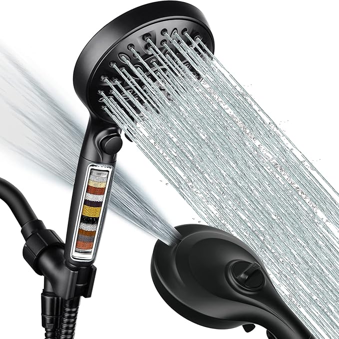 INAVAMZ Filtered Shower Head with Handheld, 9 Spray Modes 2.5GPM High Pressure Showerhead with ON OFF Pause Switch, 15 Stage Water Softener Filter for Hard Water Remove Chlorine and Harmful Substances