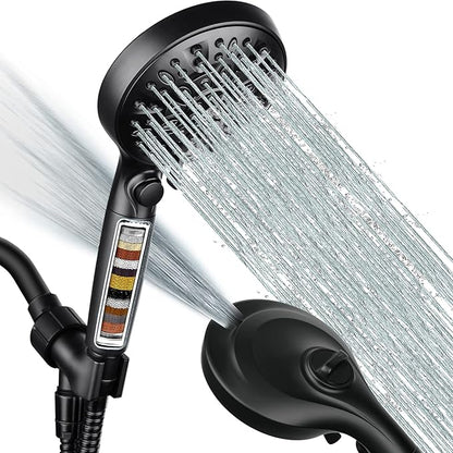 INAVAMZ Filtered Shower Head with Handheld, 9 Spray Modes 2.5GPM High Pressure Showerhead with ON OFF Pause Switch, 15 Stage Water Softener Filter for Hard Water Remove Chlorine and Harmful Substances