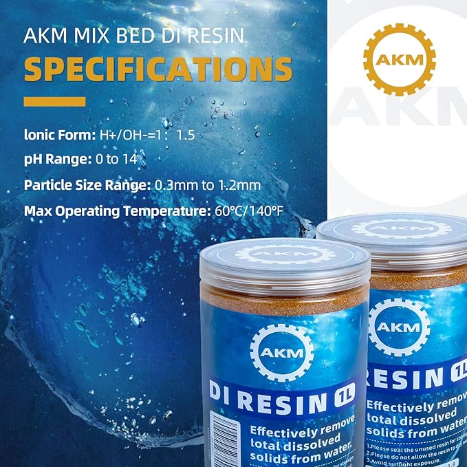 AKM Mixed Bed Deionized Di Resin Filter Fill, for Car Wash System, Aquarium Filters, Deionized Water,DI Resin Filter Cartridge Refill,1L x 2
