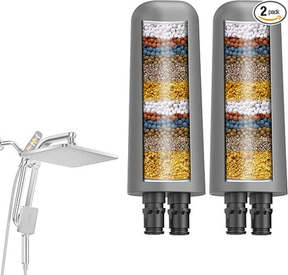 2-Pack Gray Shower Head Filter Replacement for L400099 DAKINGS Chrome Filtered Rainfall Shower Head Combo, Remove Chlorine, Reduces Dry Itchy Skin