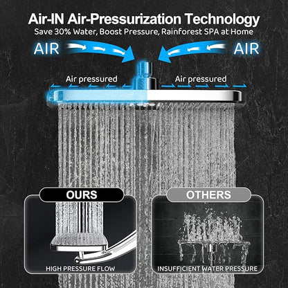 Rain Shower Head with filtered Handheld High Pressure rainfall Shower Heads with Handheld Spray Combo Adjustable one-piece stand daul shower head Built-in Magnetic Docking and Power Jets