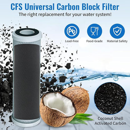 CFS 10"x2.5" CTO Water Filters Compatible for CB3, GE FXUVC, FXULC | Compatible with CB3, GE FXUVC, FXULC, CBC-10 Removes Bad Taste Whole House Filters 4 PACK– 0.5 Micron – 10" x 2.5"