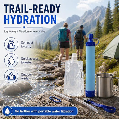 Water Filter, Survival Filtration Portable Gear, Emergency Preparedness, Supply for Drinking Hiking Camping Team Family Outing (1PCS)
